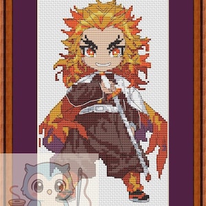 Cross Stitch Fan Art Pattern – Inspired Kyojuro Rengoku / Demon Slayer / PDF,XSD Download