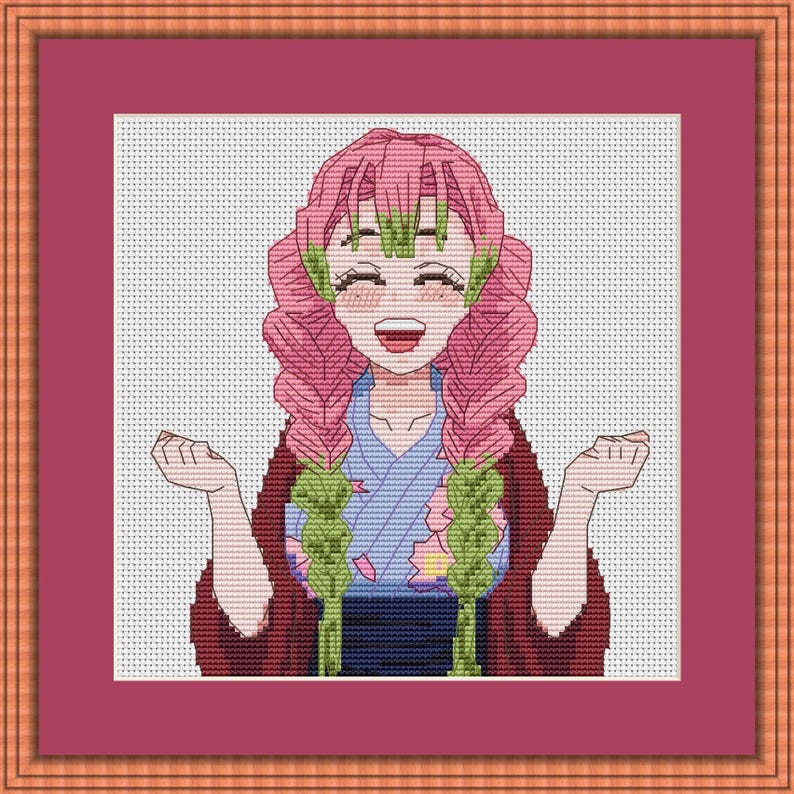 Mitsuri Kanroji Inspired Cross Stitch Pattern / Demon Slayer Fan Art ...