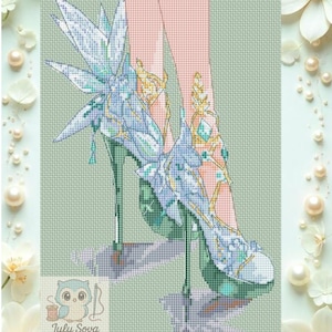 Fairy Shoes Cross Stitch Pattern | Fantasy Embroidery Design | PDF + XSD Format | DMC Threads / Instant Download