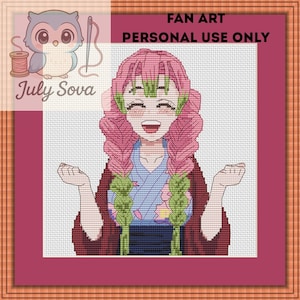 Mitsuri Kanroji Inspired Cross Stitch Pattern / Demon Slayer Fan Art / PDF Embroidery Chart / DMC / Instant Download