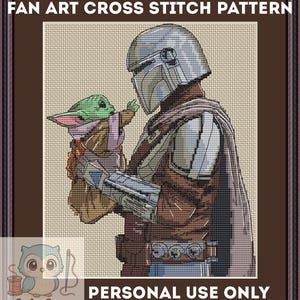 Mandalorian & Grogu Cross Stitch Pattern | Star Wars PDF Embroidery | DMC Threads | Instant Download | Fan Art