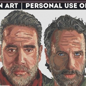 Rick Grimes & Negan geïnspireerd kruissteekpatroon / The Walking Dead fanart / PDF-grafiek / groot formaat / DMC-threads / Direct downloaden