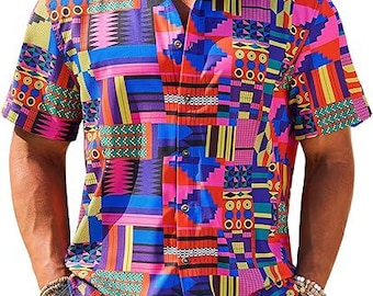 Camisas de manga corta para hombre Runcati, con botones, estampado tradicional africano Dashiki, estilo casual vintage floral hippie tops