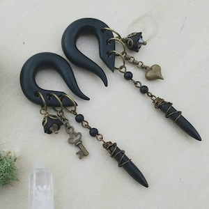 Black Vintage Bronze  Secret Garden Charmed Gauges // Dangle Plugs