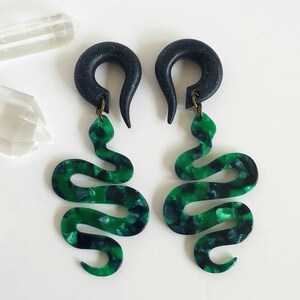 Emerald Snake Gauges // Large Acrylic Dangle Plugs