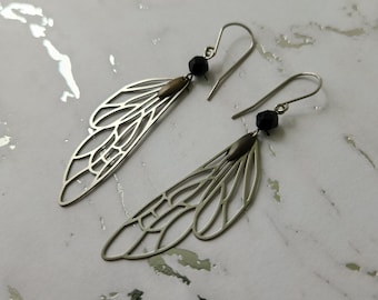 Black Onyx Dragonfly Wing Earrings //  Mixed metals // Earrings
