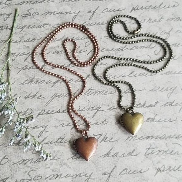 Vintage Heart Locket Necklace // Choose - Copper - Bronze // Ball Chain Choker