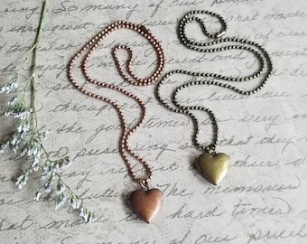 Vintage Heart Locket Necklace // Choose - Copper - Bronze // Ball Chain Choker