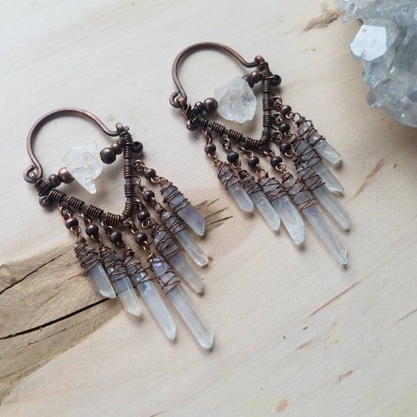 NEW! Angel Aura Quartz Crystal Chandelier Plugs // Gauges //  14 grams // 12g Hangers  // OX Copper Metal Ear Weights
