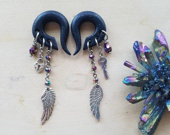 Angelic Charmed Gauges // RAINBOW CRYSTAL // Angel  // Dangle Gauges