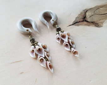 Cascading Calla Lilly Floral Gauged Earrings  // Custom Made to Order // Pick Your Colors // Botanical Dangle Gauges Plugs