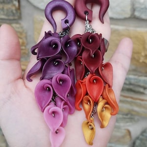 Fading Cascading Calla Lilly Gauged Earrings // Made to Order // Pick Your Colors // Botanical Dangle Gauges Plugs