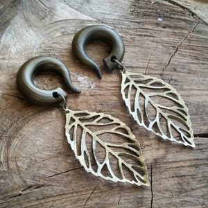 Bronze Skeleton Leaf Gauges // Dangle Plugs