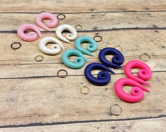 Swirl Customizable Gauged Earring Converters // Bogo // 5 SETS! // choose your colors!