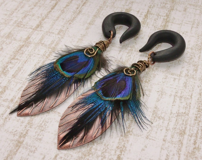 Copper Peacock Feather Gauges Etsy