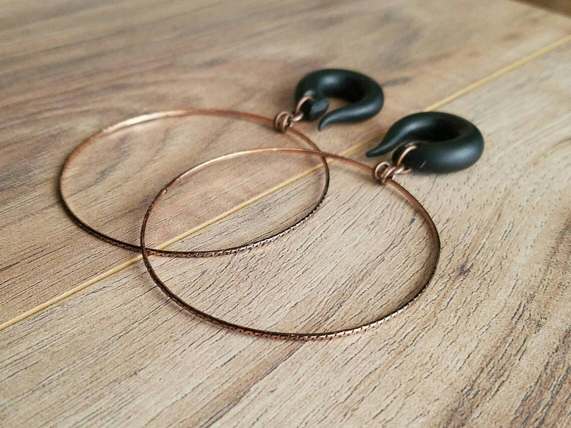 Vintage Copper Dangle Hoop Gauges // 2.5 Inch Hoops // Plugs Etsy