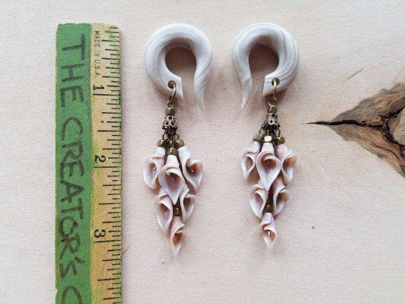 Cascading Calla Lilly Floral Gauged Earrings // Custom Made to Order // Pick Your Colors // Botanical Dangle Gauges Plugs image 5