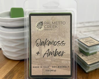 Oakmoss & Amber Wax Melts | Earthy Fresh Spa Soy Wax Melts | Woodsy Amber Musk Home Fragrance | Clean Luxury Scented Wax Melts