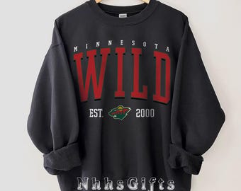 Sweat-shirt Wild du Minnesota, col rond de hockey du Minnesota, chemise de hockey rétro du Minnesota, pull de hockey sur glace rétro du Minnesota