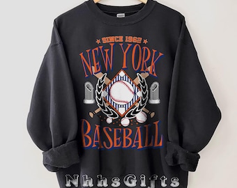 New York baseballsweater, vintage stijl New York Baseball-ronde hals, retro baseballtrui, New York sportfanshirt