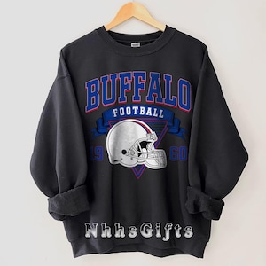 Sweat-shirt de football Buffalo, col rond de football Buffalo de style vintage, pull de football Buffalo, sweat-shirt de football du dimanche, cadeau de fan de Buffalo