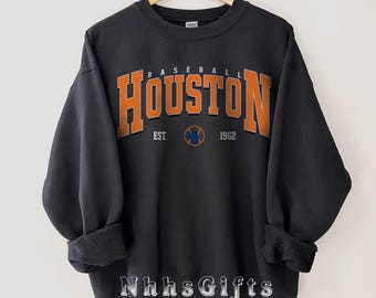 Sudadera de béisbol de Houston, estilo vintage, cuello redondo, suéter, camiseta, regalos para fanáticos del béisbol de Houston