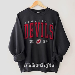 New Jersey Devils Sweatshirt, New Jersey Hockey Crewneck, Retro New Jersey Hockey Shirt, Retro New Jersey Devils Ice Hockey Fan Sweater