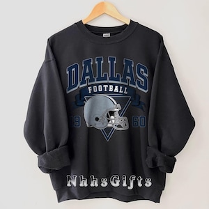 Sudadera de fútbol de Dallas, estilo vintage, cuello redondo, camiseta retro, regalo para fanáticos de Dallas, ropa de fútbol para el domingo.