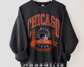 Sudadera de fútbol americano de Chicago, cuello redondo vintage de fútbol americano de Chicago, camiseta de fútbol americano de Chicago, ropa para el día del partido, regalos para fanáticos del fútbol americano de Chicago