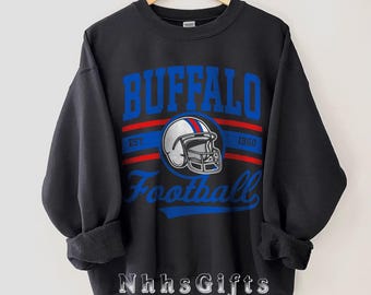 Bluza z nadrukiem Buffalo Football, bluza z okrągłym dekoltem w stylu vintage z nadrukiem Buffalo Football, bluza z nadrukiem Buffalo Football, Buffalo, Nowy Jork, prezenty dla kibiców Buffalo
