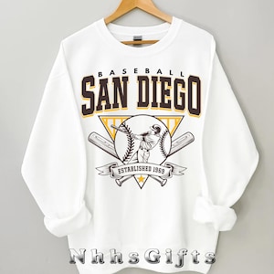 Felpa da baseball di San Diego, girocollo da baseball di San Diego in stile vintage, maglione da baseball alla moda, maglietta per il giorno della partita