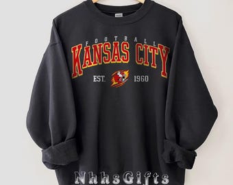 Sudadera de fútbol americano de Kansas City, estilo vintage, cuello redondo, jersey para aficionados, regalos para fanáticos