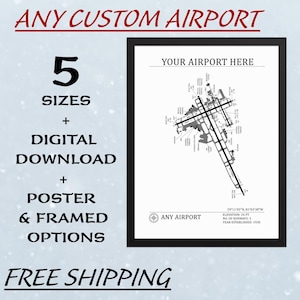 Benutzerdefinierte Flughafen Karte Druck, personalisierte Luftfahrt Kunst, jeder Flughafen, Wanddekoration, Pilot Geschenk, Reise-Liebhaber-Geschenk, Luftfahrt-Dekor, Geschenk für Piloten