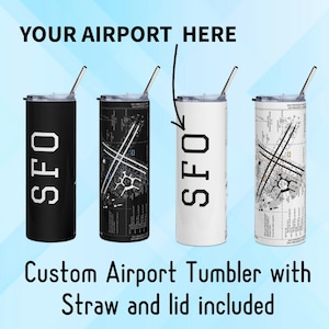 Vaso de aeropuerto personalizado, vaso de piloto de aviación, regalo de aviación para piloto, regalo de asistente de vuelo, regalo de piloto de aviación, código de aeropuerto