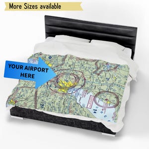 Manta de aviación de regalo para piloto con carta seccional VFR personalizada. Regalo de aviación para pilotos. Manta con mapa aeronáutico. Decoración para piloto. Mapa de aeropuerto personalizado.