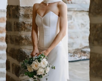 Silk Custom Wedding Corset Dress: Two-Piece Bridal Set Ivory - Reception Dinner Outfit
