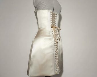 Abito corto a corsetto 100% seta - Look haute couture per il dopo-festa di nozze - Abito da sposa senza spalline