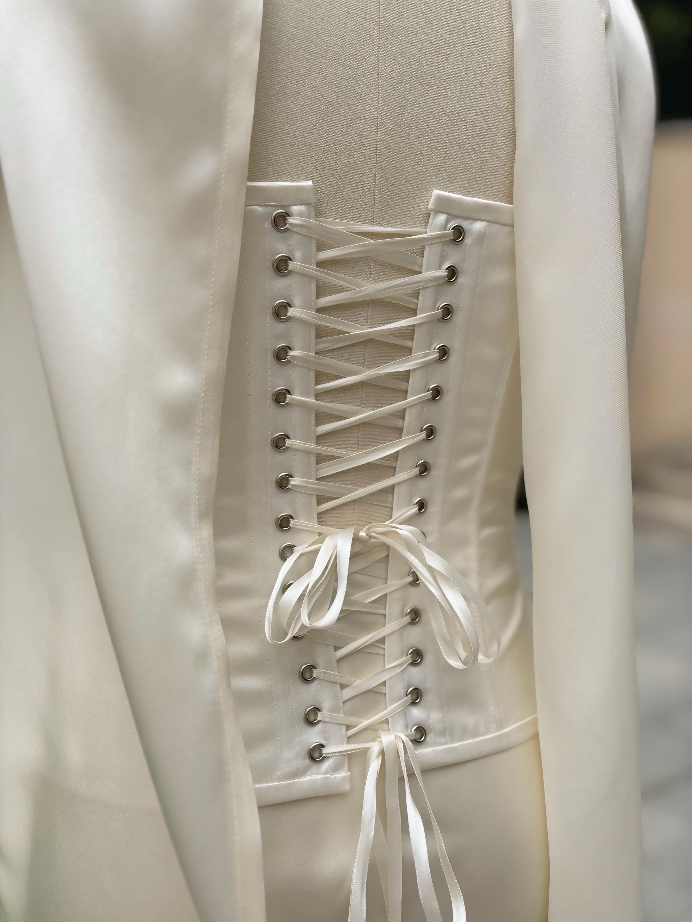 Silk Two-Piece Wedding Corset Set - Short Wedding Reception Dress - Custom Bridal Mini Skirt Set