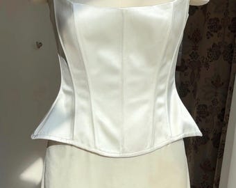 Two-Piece Wedding Corset Set - Minimalist Wedding Dress - Silk Skirt and Scoop-Neck Corset