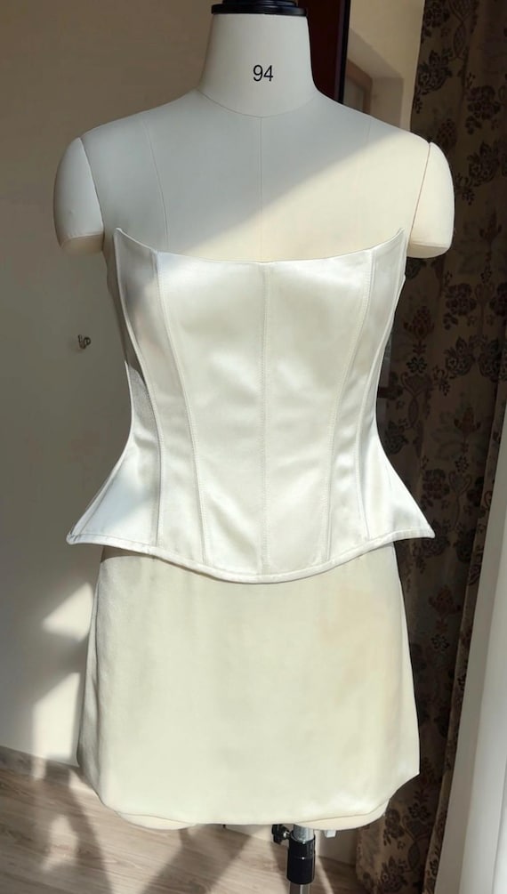 Two-Piece Wedding Corset Set - Bridal Separates - Silk Minimalist Mini Reception Outfit - Second-Look Wedding Dress