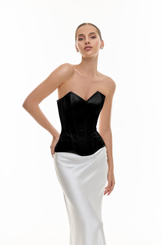 Silk Corset Top - Overbust Corset - Black Tie Dress - Wedding Guest Outfit - Etsy Israel Silk Corset Top - Overbust Corset - Black Tie Dress - Wedding Guest Outfit - Etsy Israel