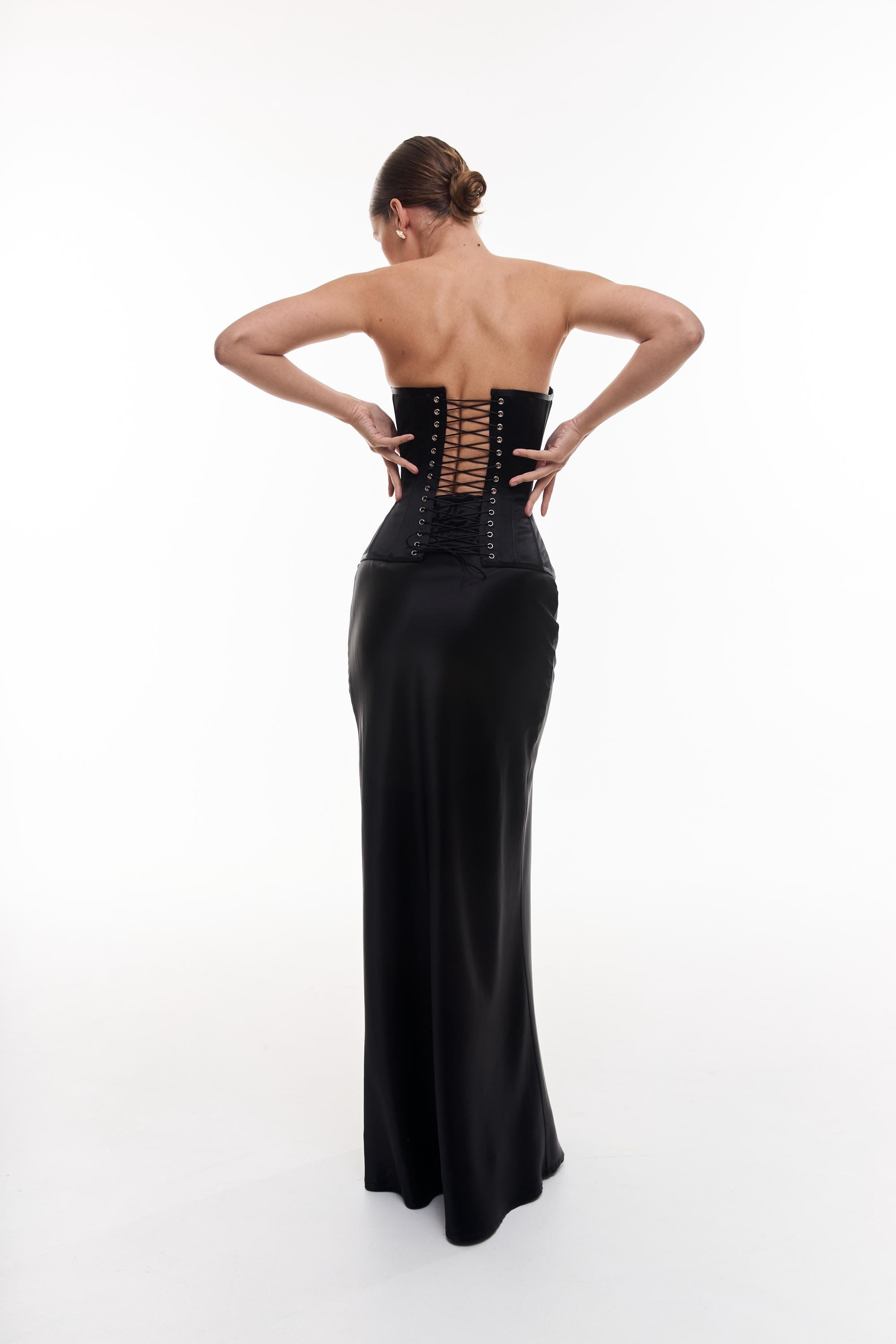 black wedding guest dress corset Suzhoufashion Strapless Black Wedding Guest Dress Corset Sheath Long Formal  Dress  suzhoufashion