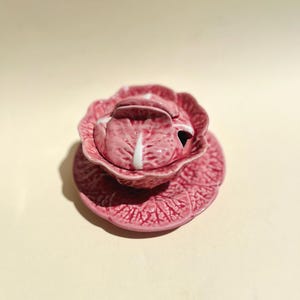 Seltene Vintage Bordallo Pinheiro Keramik Zuckerdose im Rosakohlstil - Portugal, 1960er Jahre