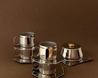 Juego de café espresso italiano vintage posmoderno para 4 personas