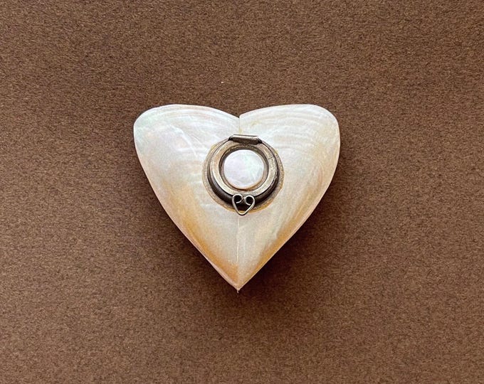 Featured listing image: Antique Mother-of-Pearl Heart Snuff Box: Spanish Keepsake / Pill Box, Late 1800s - Early 1900s