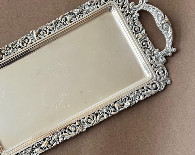 Featured listing image: Baroque Revival Silver Metal Tray – Vintage Serving Piece – Spanish Vintage Find