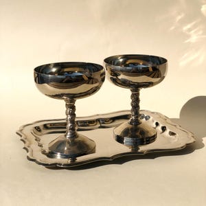 Vintage Silver-Plated Tray with Two Wine Cups – Made in Spain