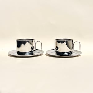 Vintage Italian Guido Bergna Coffee Set of 2 – Stainless Steel Post Modern Design