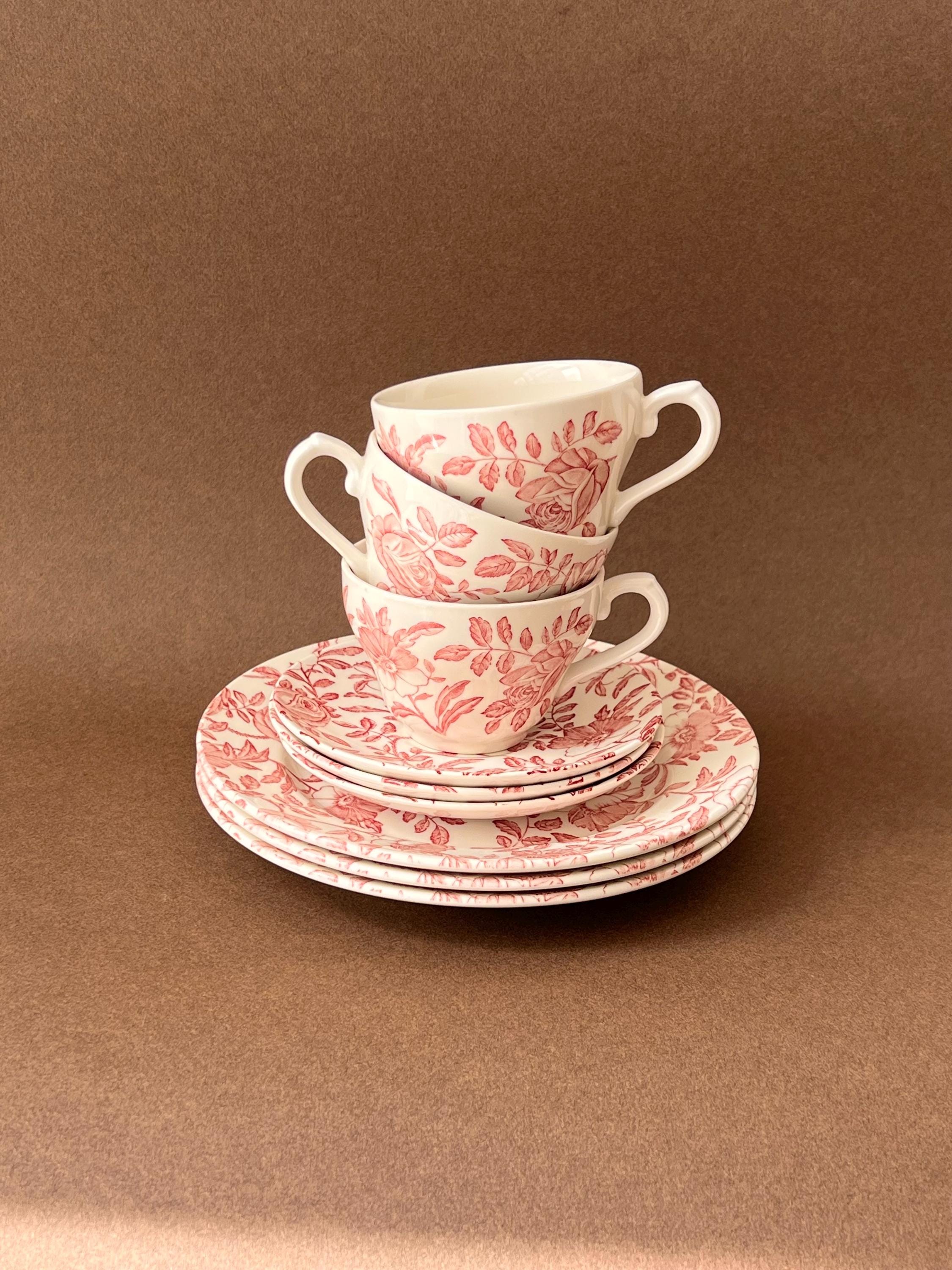 Vintage Churchill Pink Peony Tea Trio – Cup, Saucer & Plate - Breakfast Set of 9 pieces