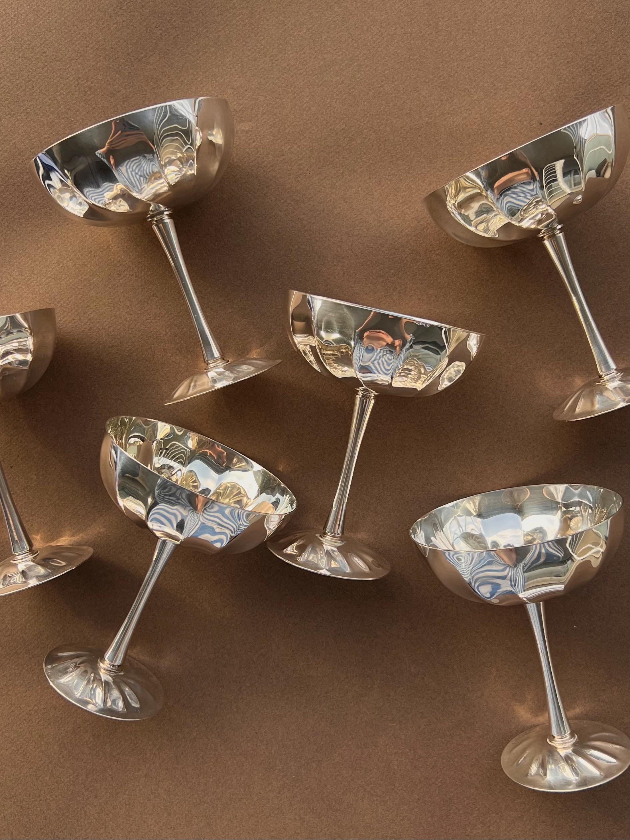 Set of 6 Vintage Silver Champagne Coupes – Italian Mid Century Barware - Scalloped Design